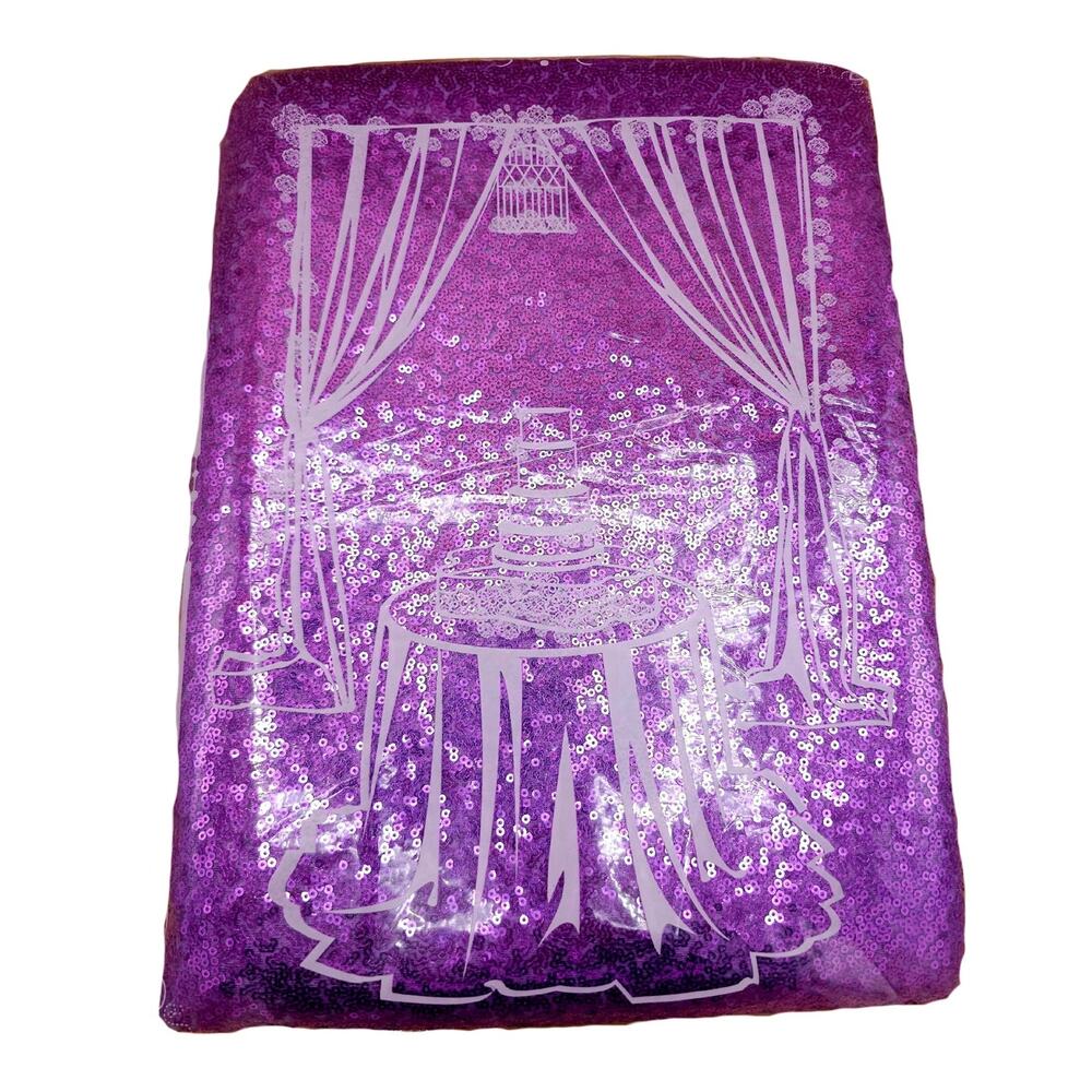 QueenDream Sequin Tablecloth 90"x132" Lavender Seamless Overlay Birthday NIB